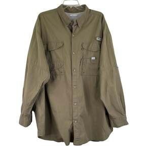 Columbia Sportswear Company PFG Khaki Beige Long Sleeve Button Up Men's Shirt 2X